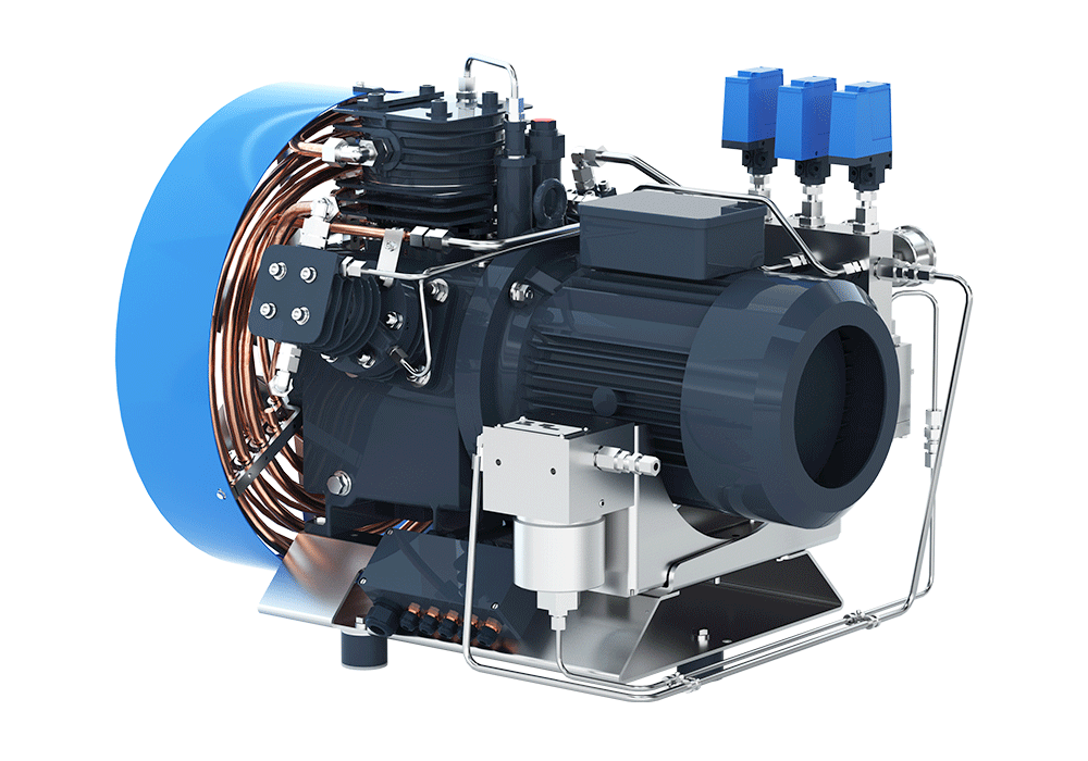 V5650/350N Compressor Unit AIR COOLED LUBRICATED 3 STAGES 3 CYL 5.5 bar inlet 30 m3/hr @ 350 bar  7.5 kW 1500RPM